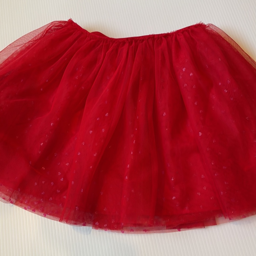 Cat & Jack girls red, party skirt with hearts. Size 7/8